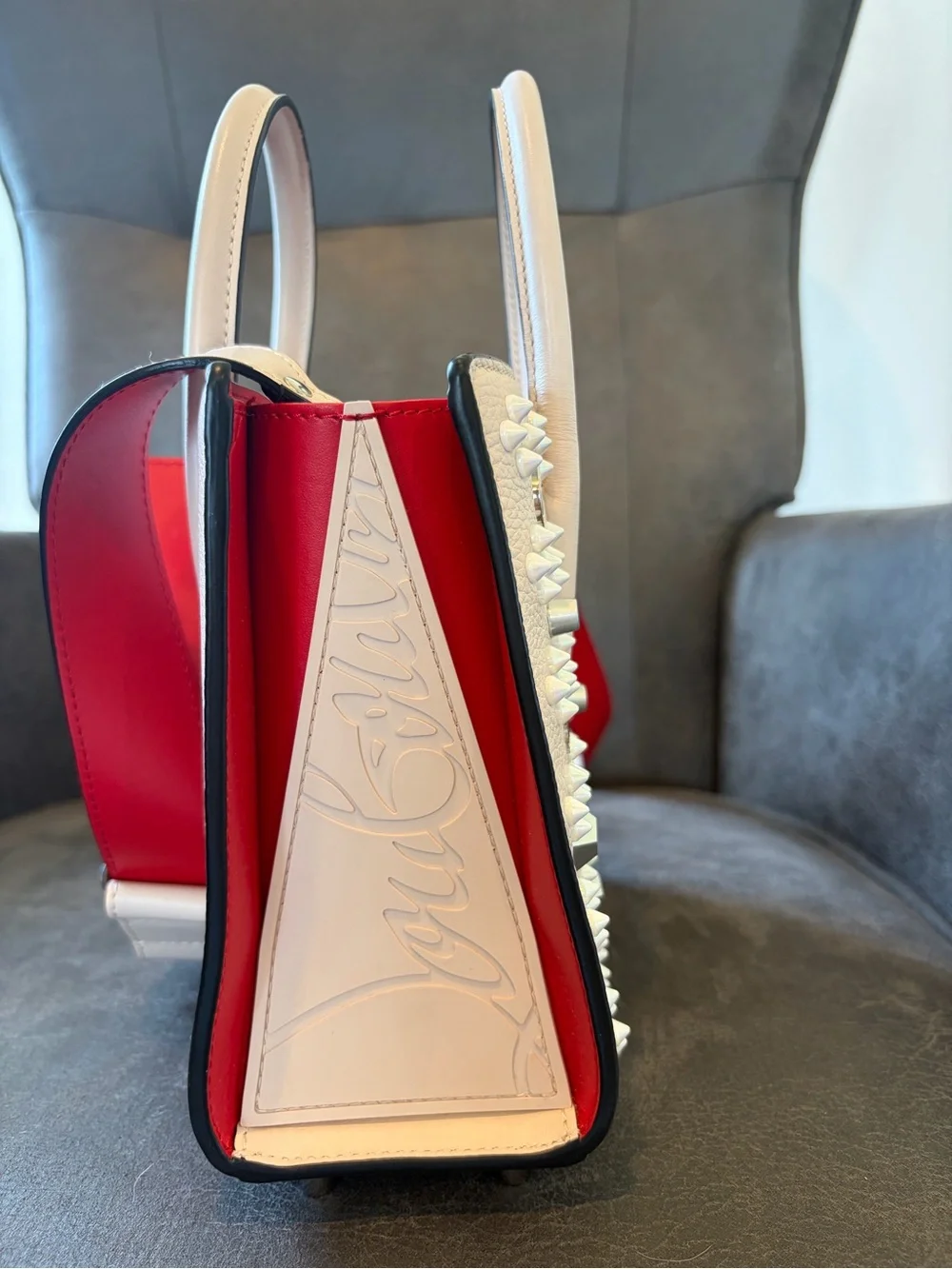 Christian Louboutin Nude Studded Leather Shoulder Tote